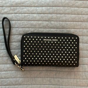 Michael Kors Black Gold Perforated Wristlet Wallet